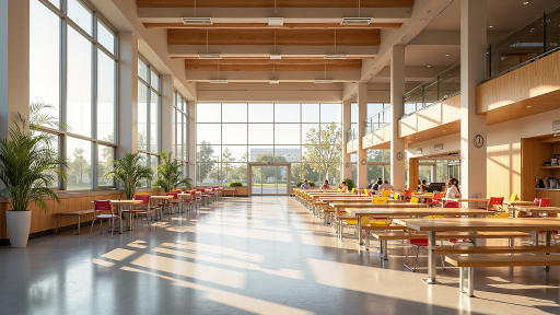 福田中学现代化教学楼，校园环境整洁，绿植环绕，阳光充足