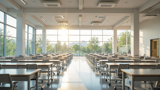 深圳中学正门建筑，现代化教学楼群，绿树成荫校园环境，阳光明媚